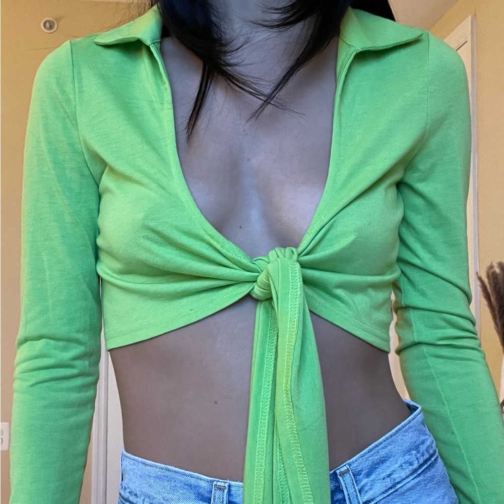 Superdown Lime Green Front Tie Top